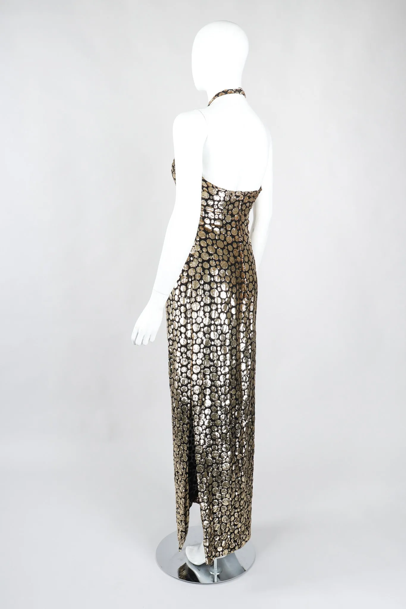 Velvet Lamé Bubble Burnout Halter Gown