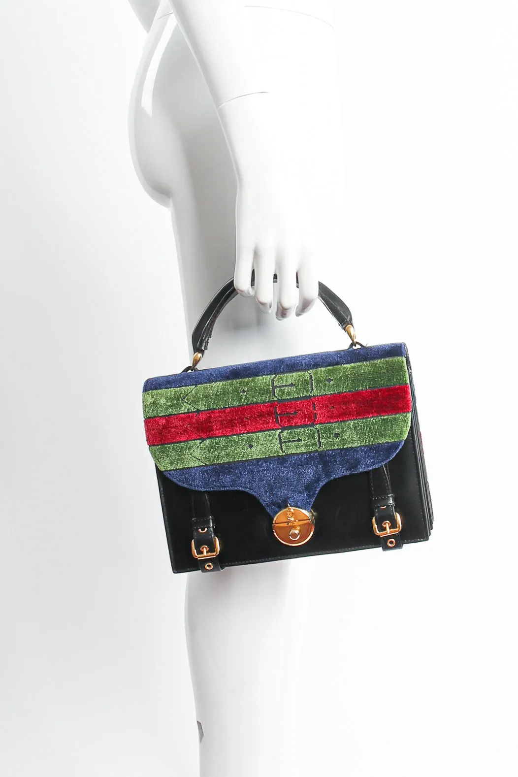 Velvet Stripe Leather Accordion Bag