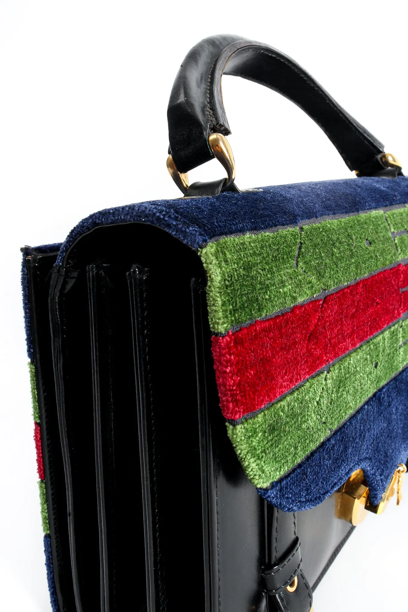 Velvet Stripe Leather Accordion Bag