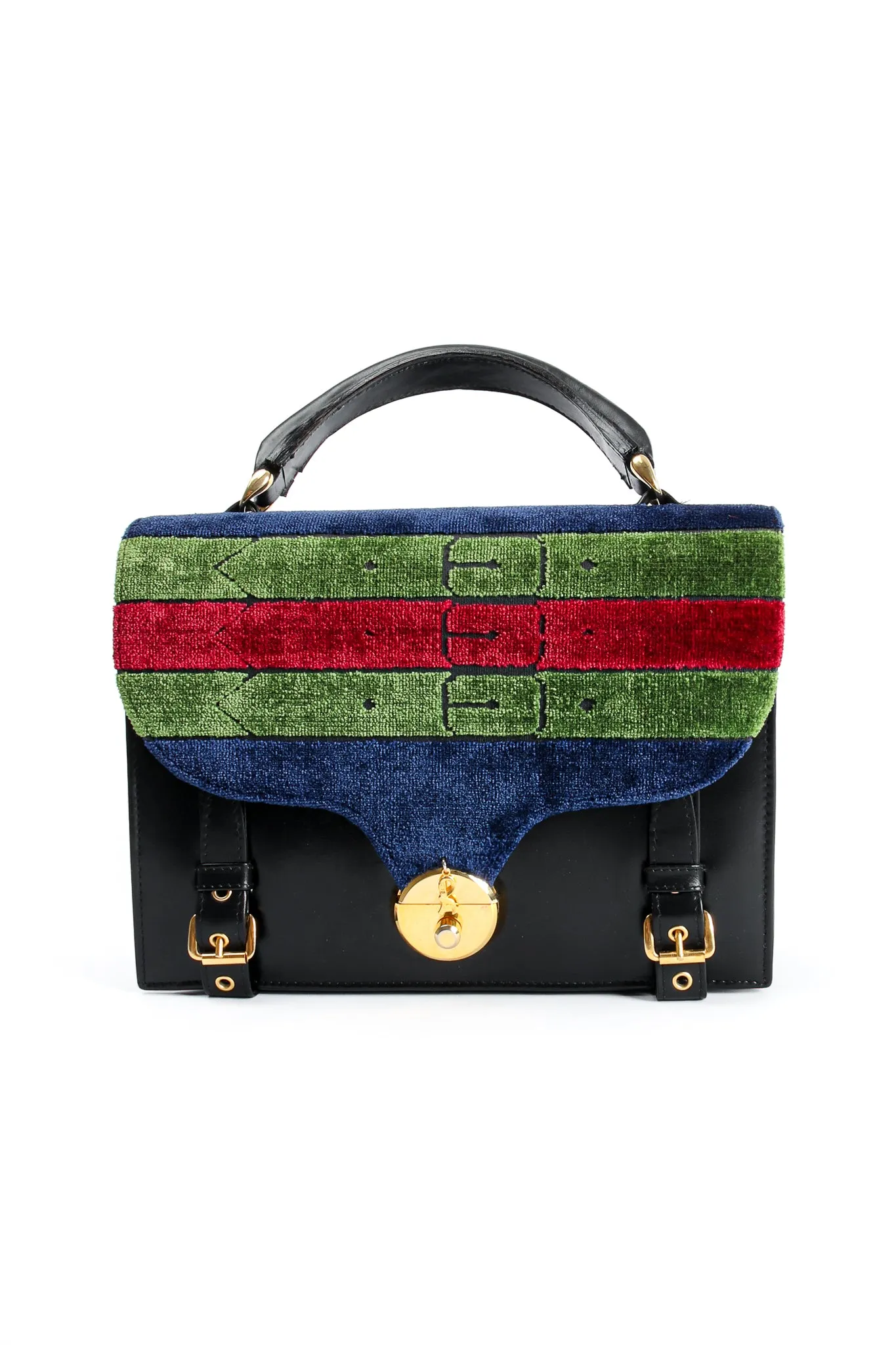 Velvet Stripe Leather Accordion Bag