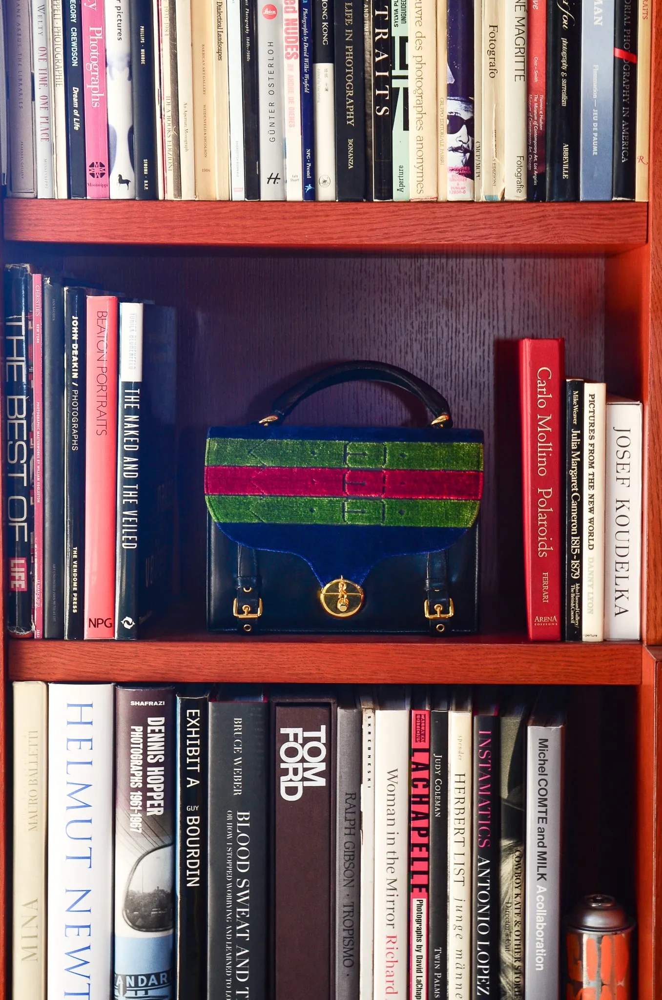 Velvet Stripe Leather Accordion Bag