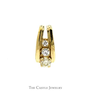 Vertically Set 1/2cttw Three Stone Graduated Diamond Slide Pendant in 10k Yellow Gold