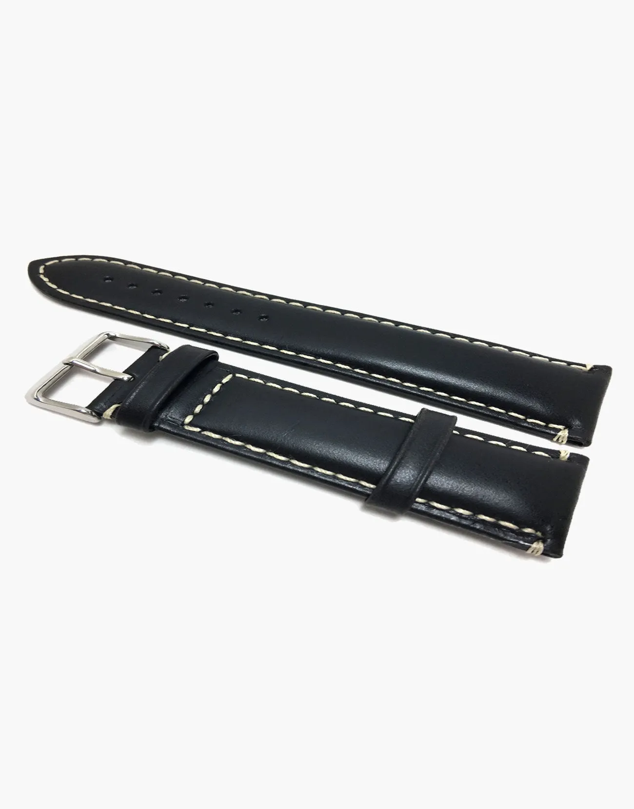 Watch Band Black Oil Tanned Leather White Contrast Stitching-Hadley-Roma MS885