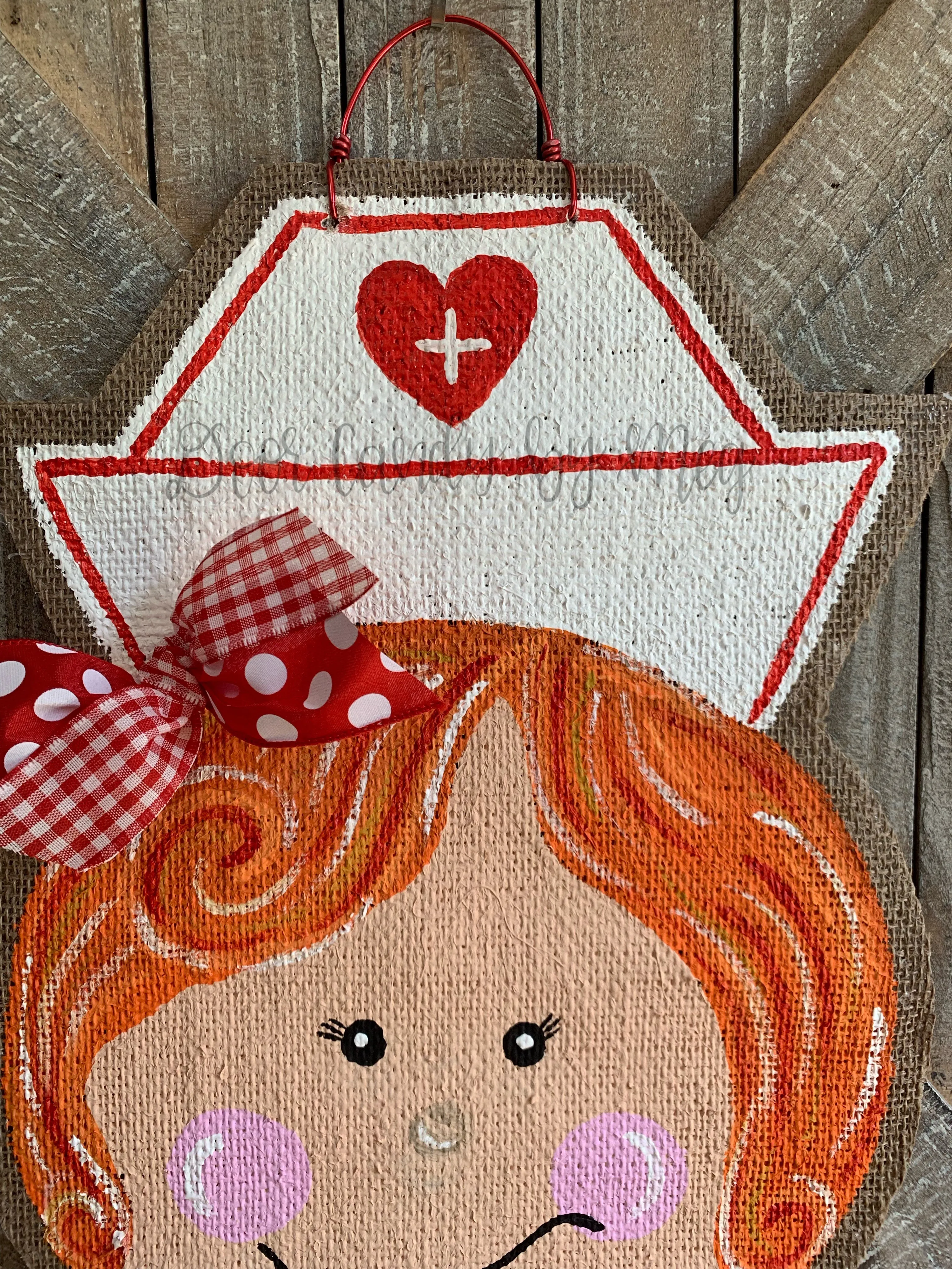 Whimsical Nurse Door Hanger - Red Hair