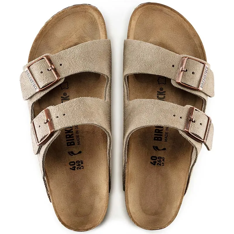 Women's Arizona Suede Leather Sandals in Taupe