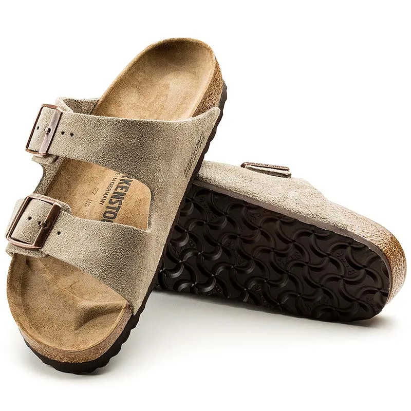 Women's Arizona Suede Leather Sandals in Taupe